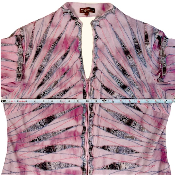 Obstinee By Ika size 12 unique pink & grey zip up shirt with lace & 3/4 sleeves - Picture 13 of 16